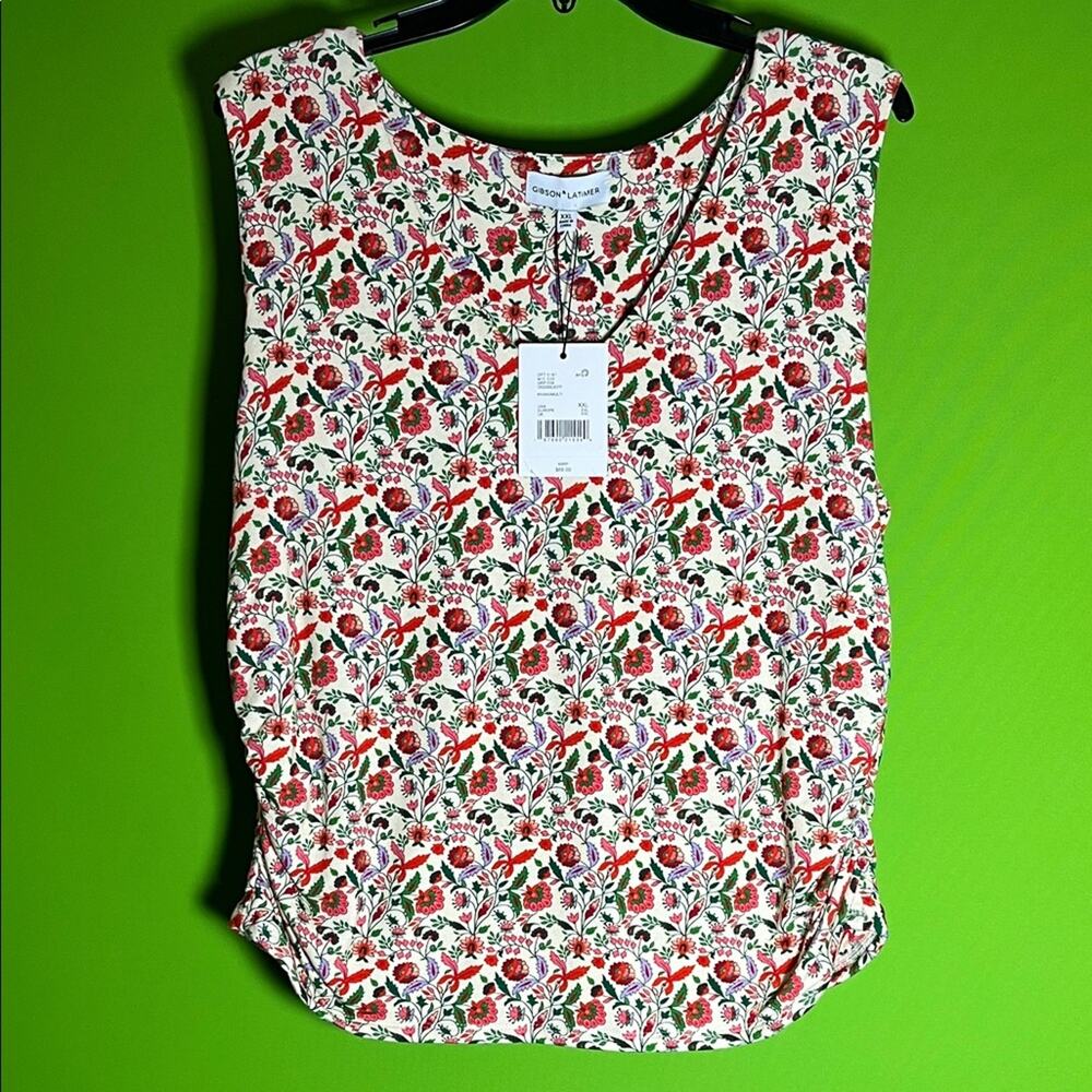 Gibson & Latimer Khaki Multicolor Floral Blouse Size XXL